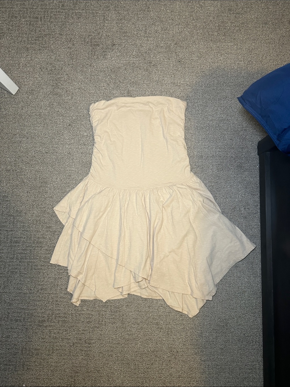 Strapless Ruffled Mini Dress in Light Beige